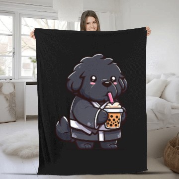 Discover Newfoundland Dog Bubble Tea Funny Boba Fleece Blankets