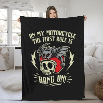 Discover On my Motorcycle the first Rule is Hang On Fleece Blankets