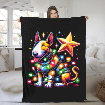 Discover xmass Bull Terrier Dog Tangled Christmas Lights Fleece Blankets