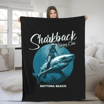 Discover Sharkback Riding Daytona Beach Funny Shark Fleece Blankets