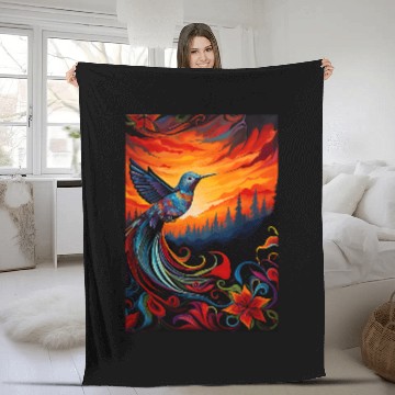 Discover Pacific Northwest Native American Indian Hummingbird Fleece Blankets
