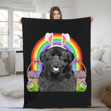 Discover Newfoundland Dog Easter Bunny Egg Hunt Fleece Blankets