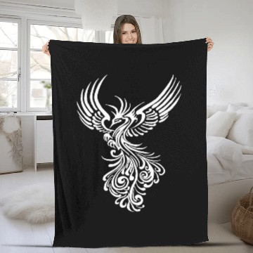 Discover Rising From The Ashes White Artistic Phoenix Illustration Fleece Blankets