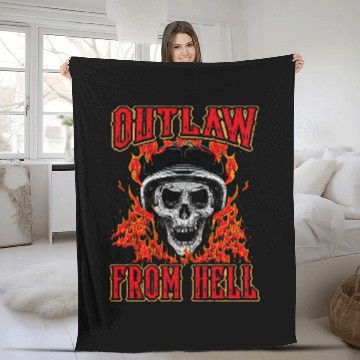 Discover Outlaw From Hell Skull Motorcycle Gift Biker Fires Flame Fleece Blankets