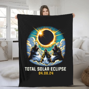 Discover Newfoundland Dog Howling At Solar Eclipse Fleece Blankets