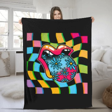 Discover Lips Glitchy Kidcore Checkerboard Retro Rainbow Whatever Y2K Fleece Blankets