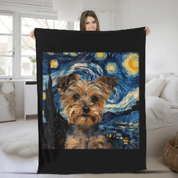 Discover Yorkshire Terrier Dog Van Gogh Style Starry Night Baseball Tees Fleece Blankets