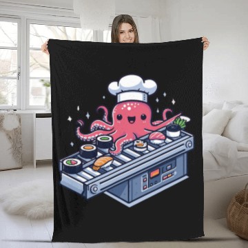 Discover Kawaii Octopuss Chef Serving Up Conveyor Belt Sushi Baseball Tees Fleece Blankets