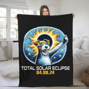 Discover Wire Fox Terrier Dog Taking Selfie Solar Eclipse 1 Zip Fleece Blankets