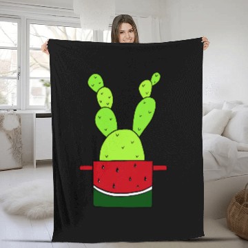 Discover Watermelon Pot Cactus Fleece Blankets