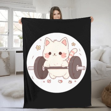 Discover Kawaii Chibi Cat Barbell Fitness Gym Buddy Baseball Tees Fleece Blankets