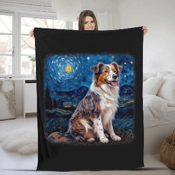 Discover Van gogh Australian Shepherd in starry night Baseball Tees Fleece Blankets