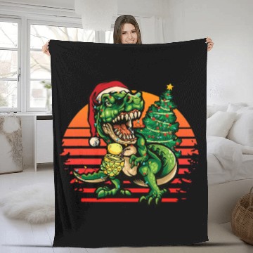 Discover xmass Dinosaur TRexs Tree Christmas Lights Fleece Blankets