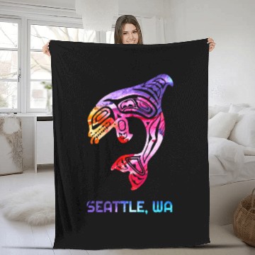 Discover Seattle Washington Native American Indian Orca Killer Whale Fleece Blankets
