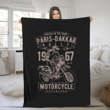 Discover Paris Dakkar Rally Motorcycle Fleece Blankets