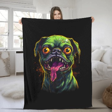 Discover Zombie Pug Baseball Tees Fleece Blankets