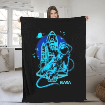 Discover NASA vintages Retro Neon Glow Astronaut Space Walk Poster Fleece Blankets