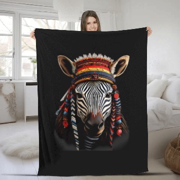 Discover Zebra Native American Indian Headdress Feather Tribal Arts Fleece Blankets