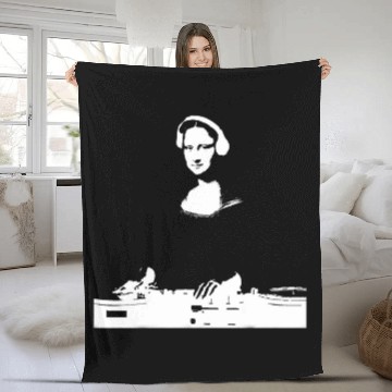 Discover Mona Lisa DJ Art Funny EDM Techno Rave Music Fleece Blankets