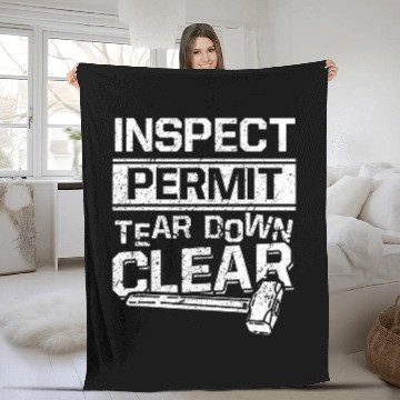 Discover Inspect Permit Tear Down Clear Demolition Day Fleece Blankets