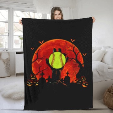 Discover Zombie Hand Holding Softball Ball Zombie Halloween Fleece Blankets