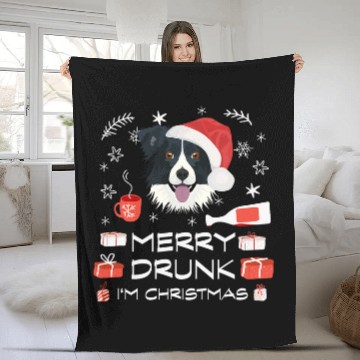 Discover Merry drunk Border Collie Fleece Blankets