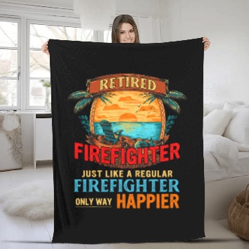 Discover vintages Beach Retired Firefighter Definition Only Happier Fleece Blankets