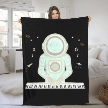 Discover Musical Astronaut Playing The Keyboard Outer Space Graphic Fleece Blankets