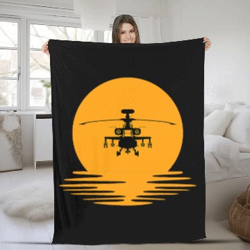 Discover Sunset Apache Helicopter Military Gift for Helicopter Pilot Fleece Blankets