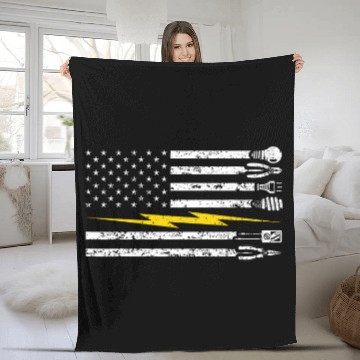 Discover USA Flag Electrician Voltage Lineman Circuit Cable Baseball Tees Fleece Blankets