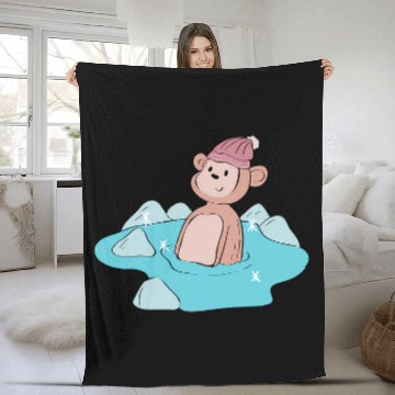 Discover Monkey Ice Bathing Trend Hobby Fleece Blankets