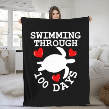 Discover Swimming Turtle 100th Day of School Student Fleece Blankets