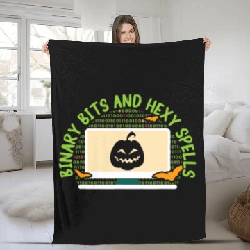 Discover Binary Bats and Hexy Spells Spooky Programmer Halloween 1 Zip Fleece Blankets