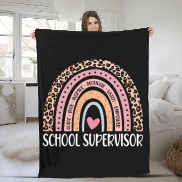 Discover Funny School Supervisor Rainbow Leopard Print Fleece Blankets