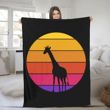 Discover Giraffe Retro Sunset Giraffe Zoo Worker Animal Fleece Blankets