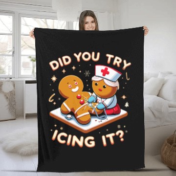 Discover Did You Try Icing It nurses Gingerbread Funny Christmas Fleece Blankets