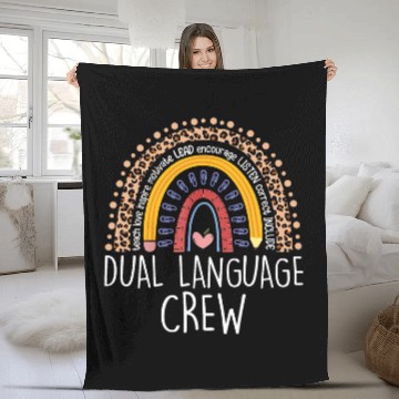 Discover Dual Language Crew Rainbow Leopard Teacher Back To School Baseball Tees Fleece Blankets