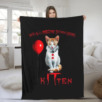 Discover We All MEOW Down Here Clown Cat Kitten Fleece Blankets