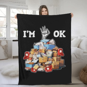 Discover Funny Skeletons Hand Im Okay Postal Worker Baseball Tees Fleece Blankets