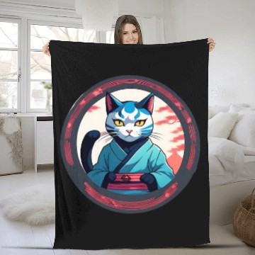 Discover Japanese Samurai Cat Kawaii Funny Anime Teacher Ninja Cat Baseball Tees Fleece Blankets