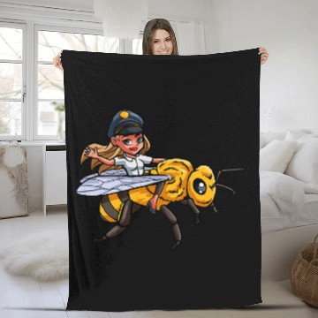 Discover Honey Bee Pilot Riding Aviation Flight Crew Fantasy Fleece Blankets