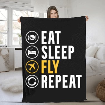 Discover Eat Sleep Fly Repeat Flight Attendant Stewardess Fleece Blankets