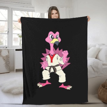 Discover Comic Flamingo does Karate Baseball Tees Fleece Blankets