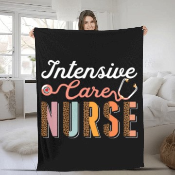 Discover Intensive Care nurses ICU Stethoscope Leopard Cheetah Print Fleece Blankets