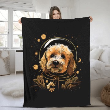 Discover Outer Space Goldendoodle on Galaxy Astronaut Golden Doodle Fleece Blankets