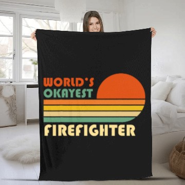 Discover Worlds Okayest Firefighter Funny Retro Fleece Blankets