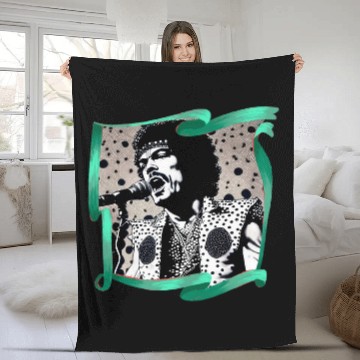Discover Black and white singer on microphone 70s Fleece Blankets