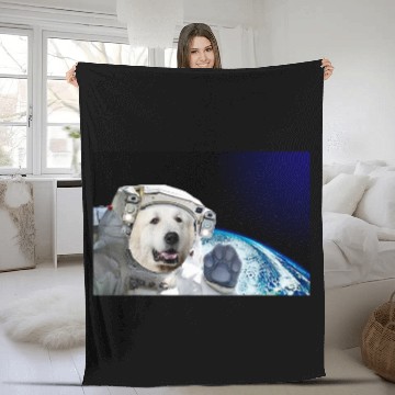 Discover Dog in Space Great Pyrenees Fleece Blankets