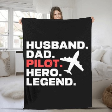 Discover Husband DAD Pilot HERO LEGEND Retro Pilot Present Fleece Blankets