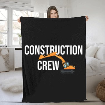 Discover Construction Crew Escavator Construction Worker Fleece Blankets